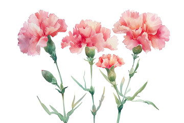 Watercolor-style painting of carnation flowers against a white backdrop