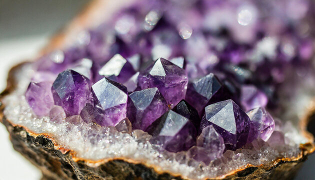 Macro photo of purple amethyst geode gemstone