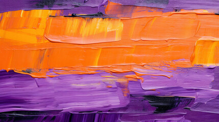 Closeup of abstract rough orange, purple art painting, with oil brushstroke, pallet knife painting in lines, texture