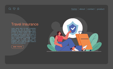 Tourism web banner or landing page dark or night mode. People traveling the world seeing attractions and cultural heritage. Traveler booking a hotel and packing a baggage. Flat vector illustration