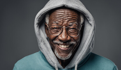 portrait of a funny , happy senior old man close-up , elderly man, grandpa portrait , looking at camera