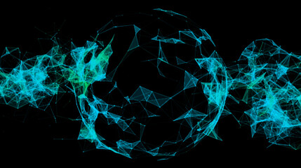 Abstract green sphere with connecting dots and lines. Network concept. Wireframe technology sphere. Big data visualization. Vector illustration.