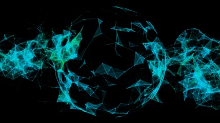 Fotobehang Abstract green sphere with connecting dots and lines. Network concept. Wireframe technology sphere. Big data visualization. Vector illustration. © Oleksii