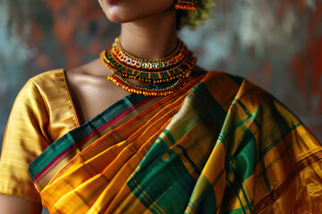 Obraz premium woman wearing Indian cloth with authentic accessories , Holi celebration 