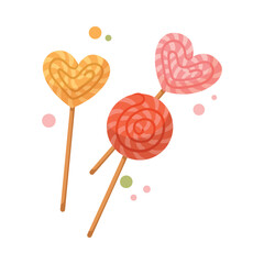 Candy on Stick as DIY Gift for Valentine Vector Illustration