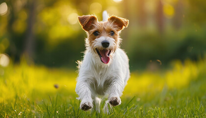 Happy Jack Russell Terrier Dog Running and Jumping in Playful Joy 
