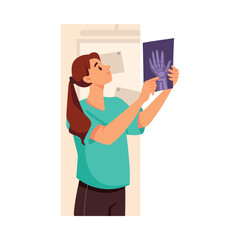 Fototapeta premium Woman Doctor Character as Professional Hospital Worker with X-ray Vector Illustration
