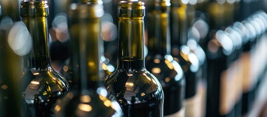Unlabeled bottles of young wine from a craft winery, with selective focus.