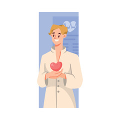 Man Doctor Character as Professional Hospital Worker with Heart Vector Illustration