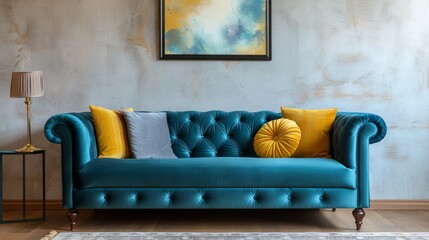 Vibrant Harmony, A Cozy Oasis in Cerulean and Sunshine Yellow