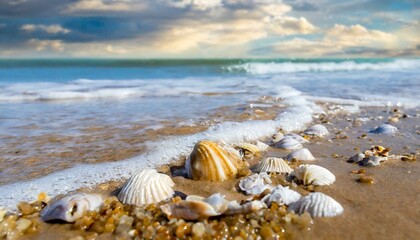 浜辺に打ち上げられた貝殻