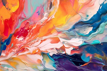 Abstract colorful liquid acrylic paint background on canvas AI Generated