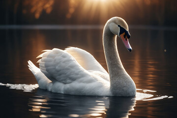 Swan on water, cinematic light