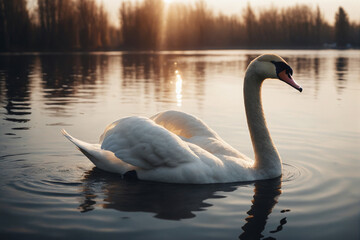 Swan on water, cinematic light