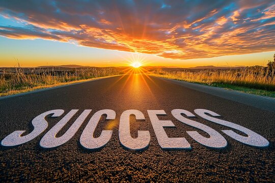 Inspirational Road to Success at Sunrise