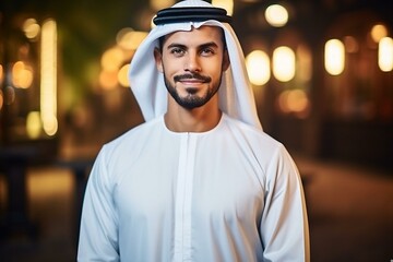 Fototapeta premium Elegant Portrait of a Man in Traditional Arab Attire