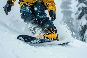 Dynamic Snowboarding Action Captured in the Powdery Mountains