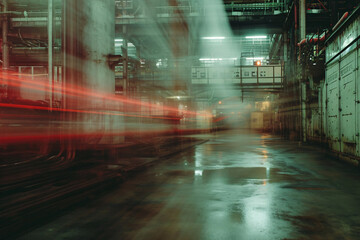 Blurry industrial work place background, motion blur industry concept