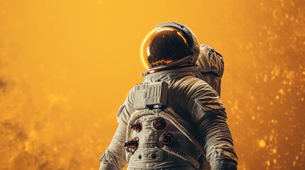 Astronaut portrait on yellow background. Generative AI.
