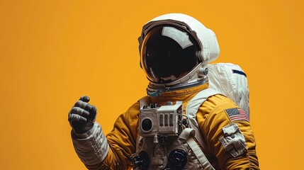 Astronaut portrait on yellow background. Generative AI.