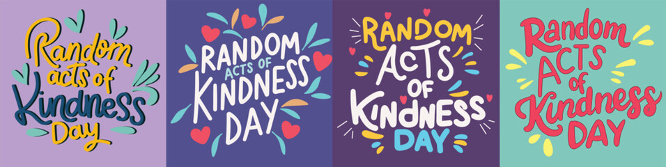 Collection of text banners Random acts of Kindness Day. Handwriting Holiday banners set Rare Disease Day. Hand drawn vector art.