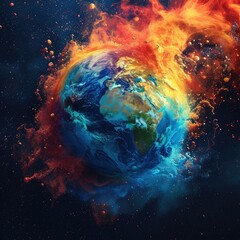 Earth from space exploding with colorful wonderful things like love beauty joy party attractive fun happiness, What a wonderful world, The joy of the world. Generative AI.