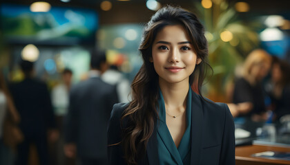 Obraz premium portrait of a beautiful smiling asian businesswoman boss. Generative AI