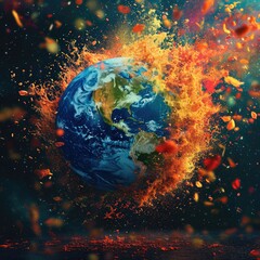 Earth from space exploding with colorful wonderful things like love beauty joy party attractive fun happiness, What a wonderful world, The joy of the world. Generative AI.