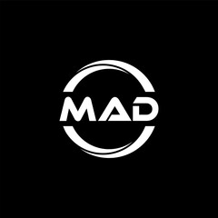 MAD letter logo design with black background in illustrator, cube logo, vector logo, modern alphabet font overlap style. calligraphy designs for logo, Poster, Invitation, etc.