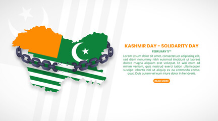 Kashmir Day Solidarity Day background with a flag map and broken chain