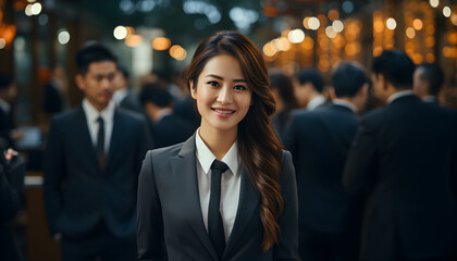 portrait of a beautiful smiling asian businesswoman boss. Generative AI - obrazy, fototapety, plakaty