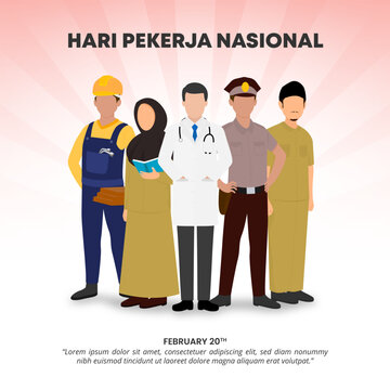 Square Hari Pekerja Nasional or Indonesia Labor Day background with national workers