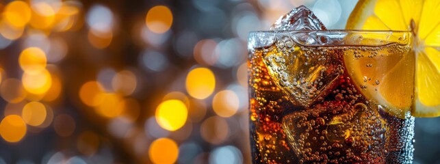 carbonated drink with lemon close-up Generative AI