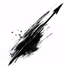 arrow with a black brush over white background, nonobjective gestural marks