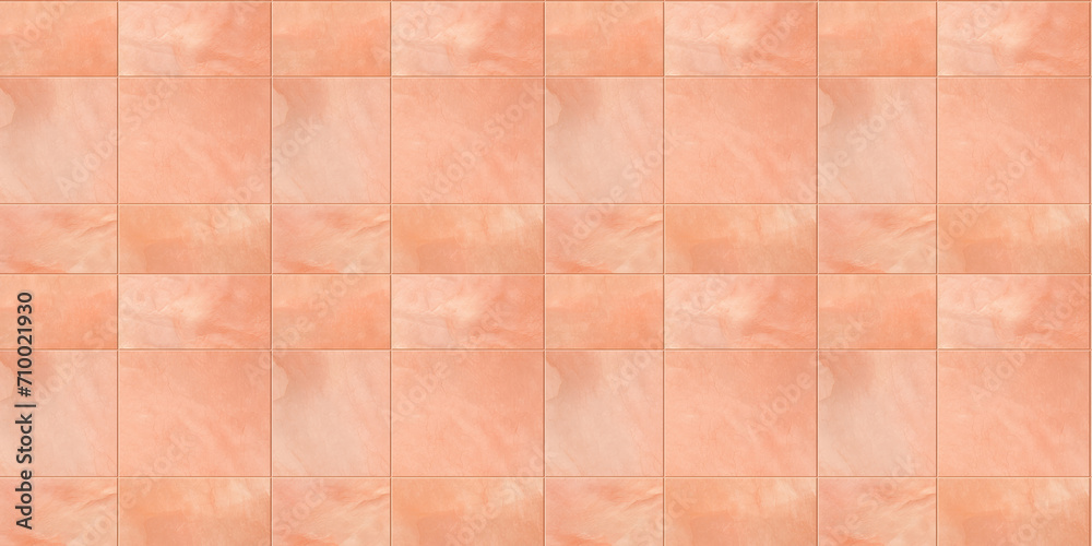 Aufkleber Peach fuzz color colored square brick tiles wall texture wide background, seamless pattern