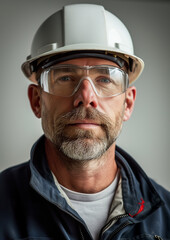 Fototapeta premium A Portrait of a Workman Wearing a Hard Hat