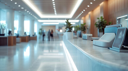 Modern bank interior. Generative AI.