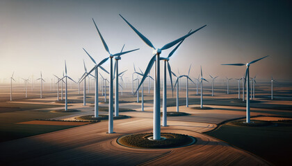 Onshore Windmill Farm with Wind Turbines Generating Green Energy - obrazy, fototapety, plakaty