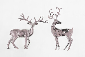 decorative silver christmas deer isolated on white background