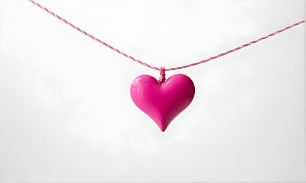 Single handy crafted heart hanging on white background. Valentine's Day greeting card. Love and relationship concept