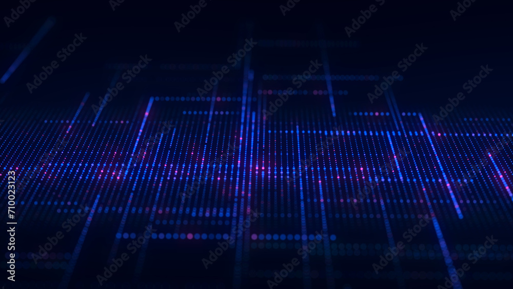 Wall mural digital blue background of particles. abstract futuristic illustration. big data visualization. tech
