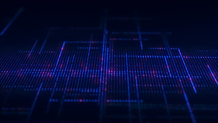 Digital blue background of particles. Abstract futuristic illustration. Big data visualization. Technology dynamic dots background. 3D rendering.