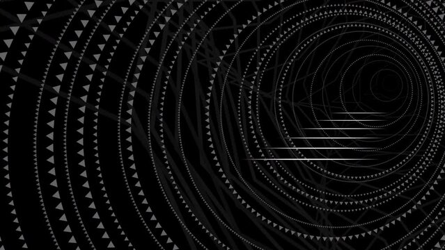 Animated Black and White Pattern with Circles and Ladder. Spiral Round Tunnel. Geometric Abstract Rotating Texture in Perspective. Loop Seamless Stock Footage. 3D Graphic