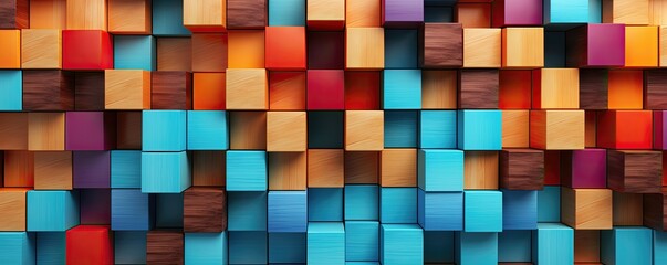Vibrant stack of multicolored wooden blocks.