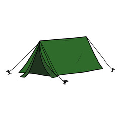 green tent illustration hand drawn colored vector drawing