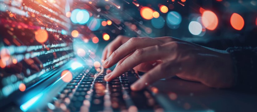 Fast typing hands of coder, motion blurred.