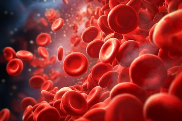 Foto op Aluminium Abstract background of artery inside red blood hemoglobin molecule. Major blood cells erythrocytes. © Alex Shi