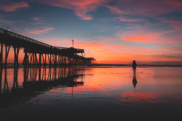 Pismo Beach Pier Sunset Silhouette - 710024306