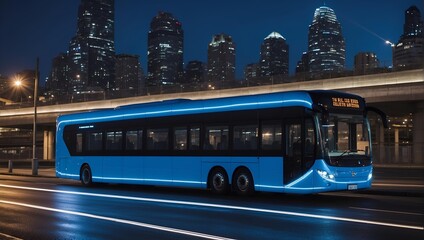 eco-friendly electric futuristic bus in the street - obrazy, fototapety, plakaty