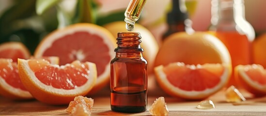 Grapefruit extract in amber bottle with dropper
